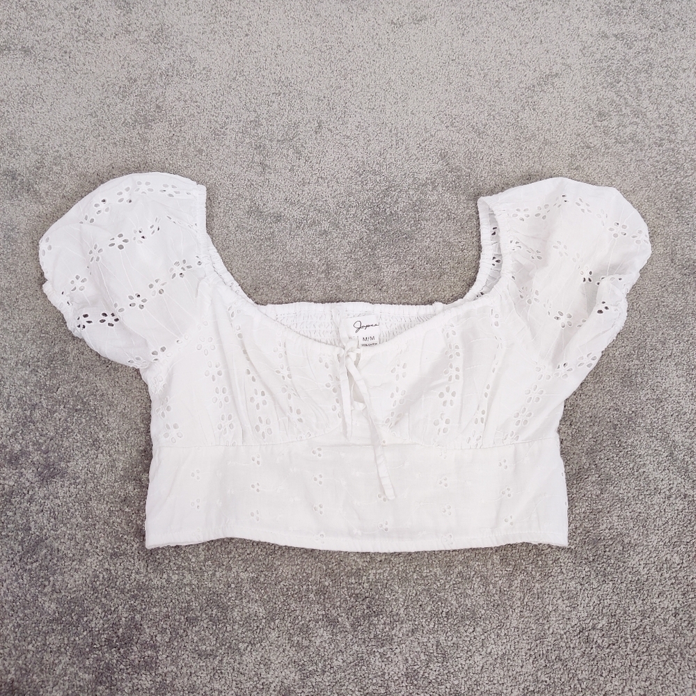 Japra Women's Eyelet Crop Top White Size Medium 100% Cotton NEW Bohemian